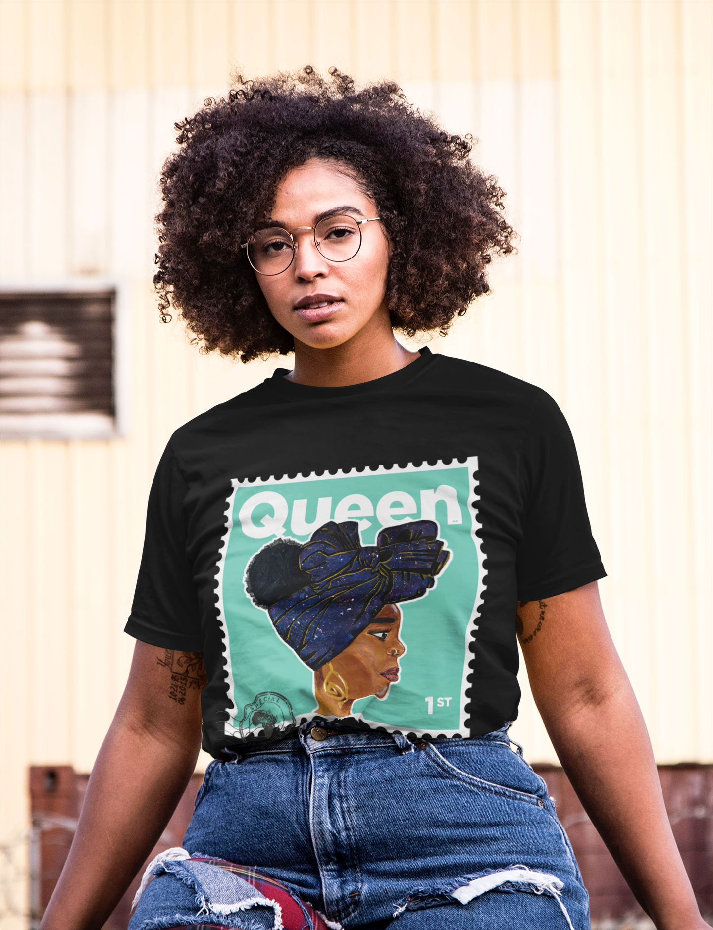 "Queen" Organic Cotton T-Shirt - Mint/Black