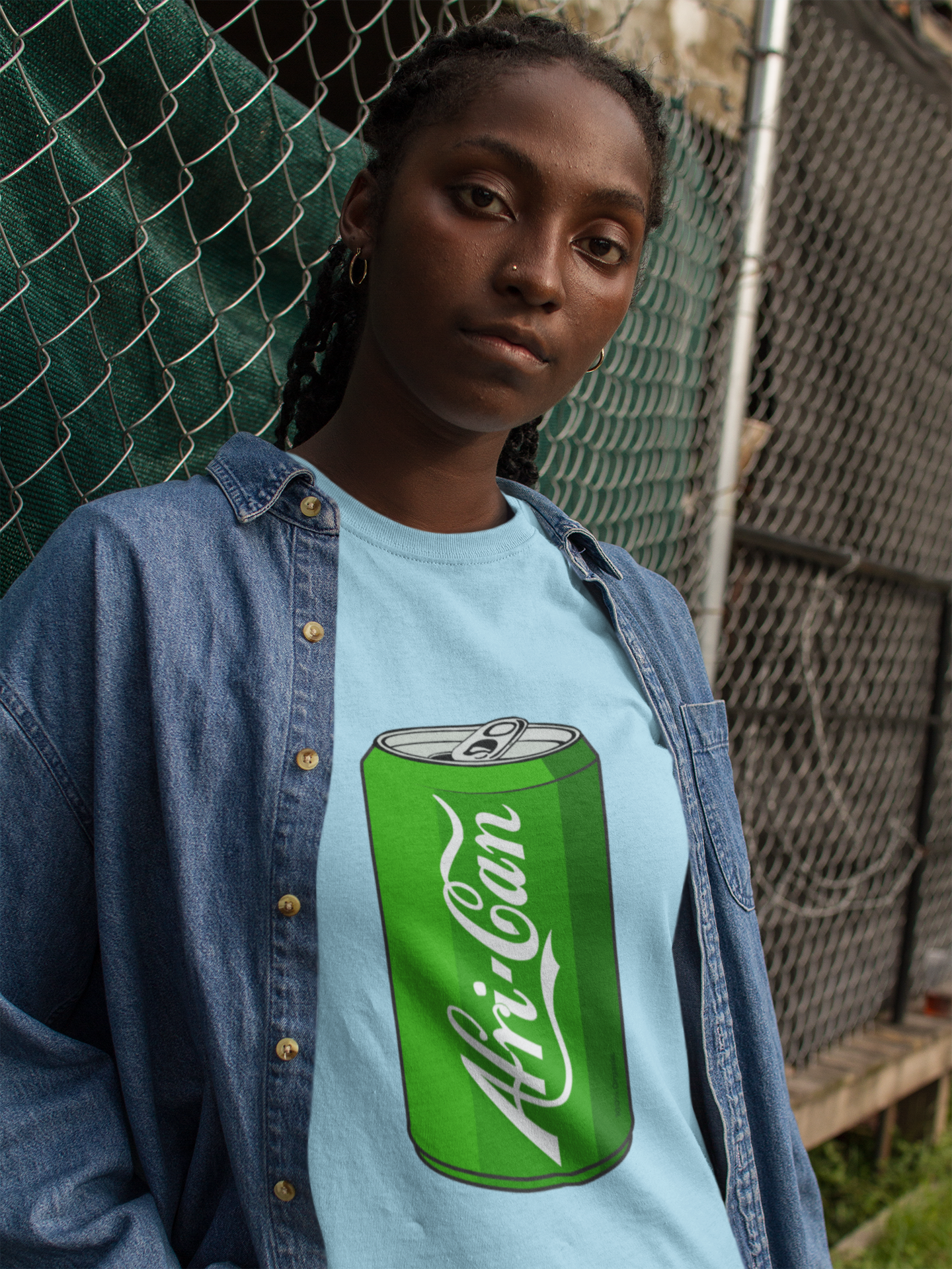 "Afri-Can" (Soda) Organic Cotton T-Shirt - Sky Blue