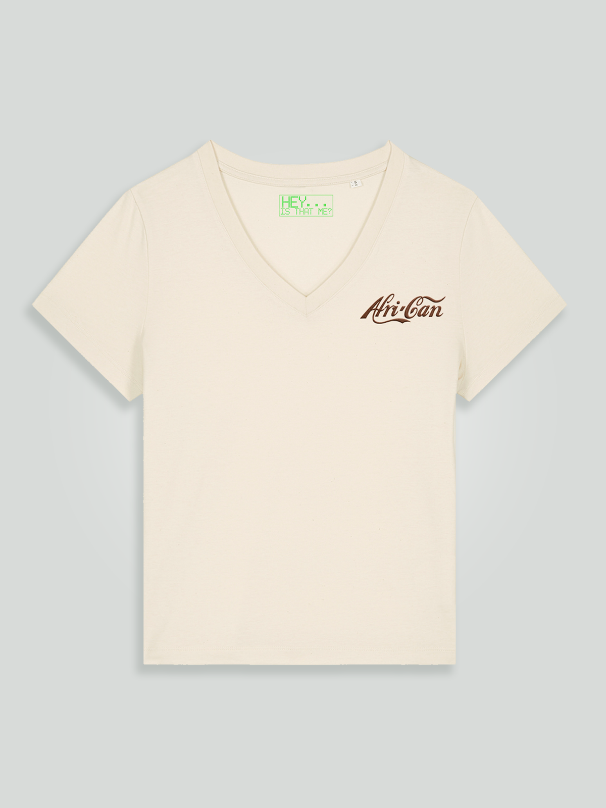 V-neck Afri-Can T-shirt in off-white with brown logo