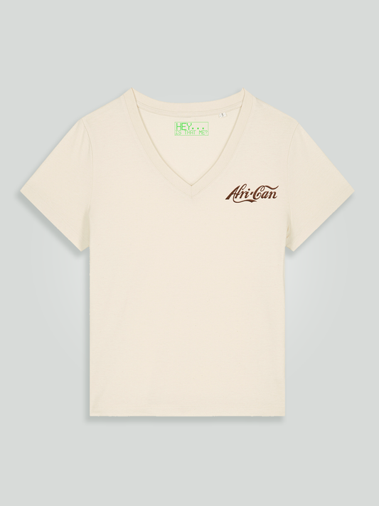V-neck Afri-Can T-shirt in off-white with brown logo