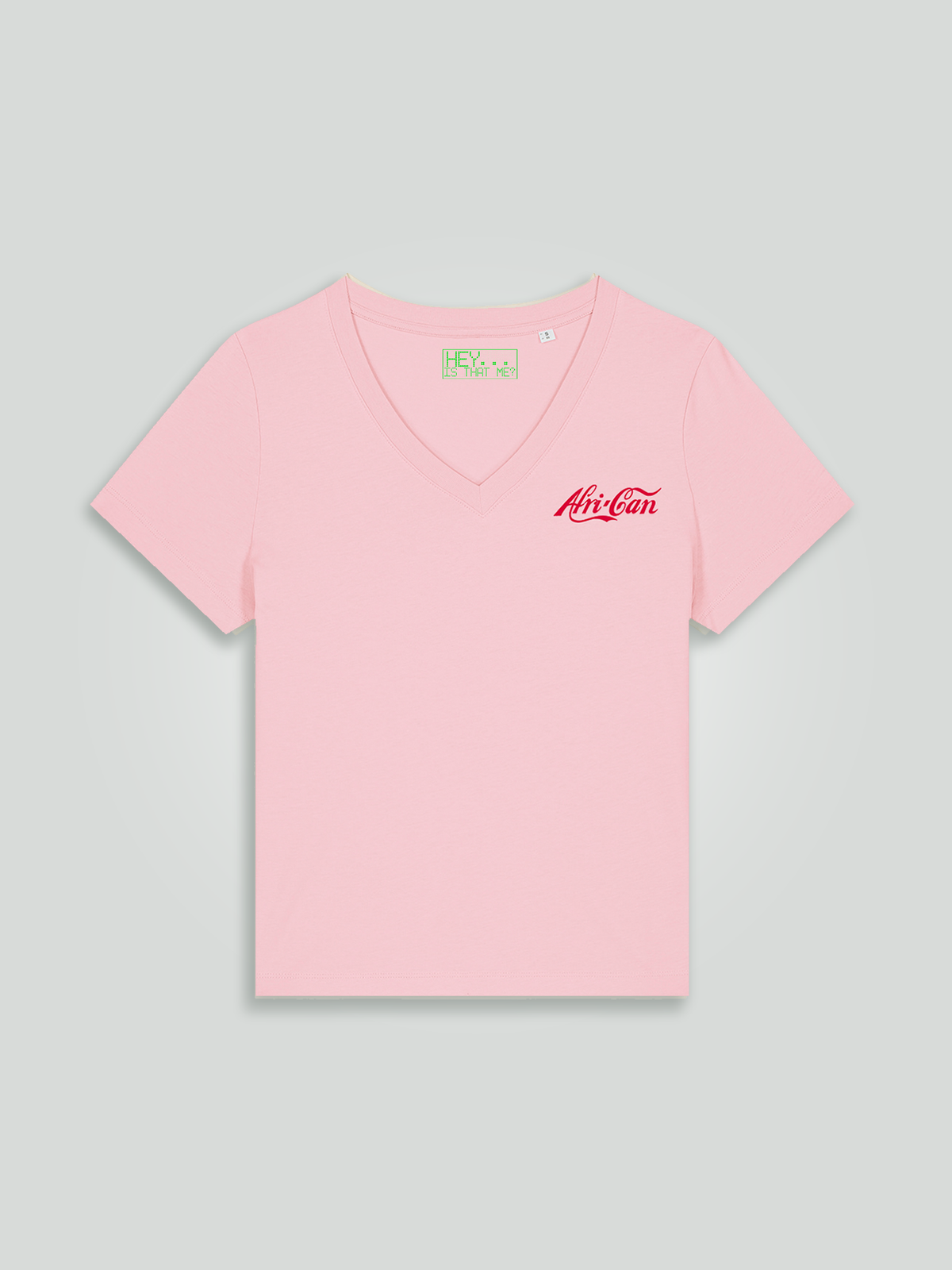 V-neck Afri-Can T-shirt in pink with red logo
