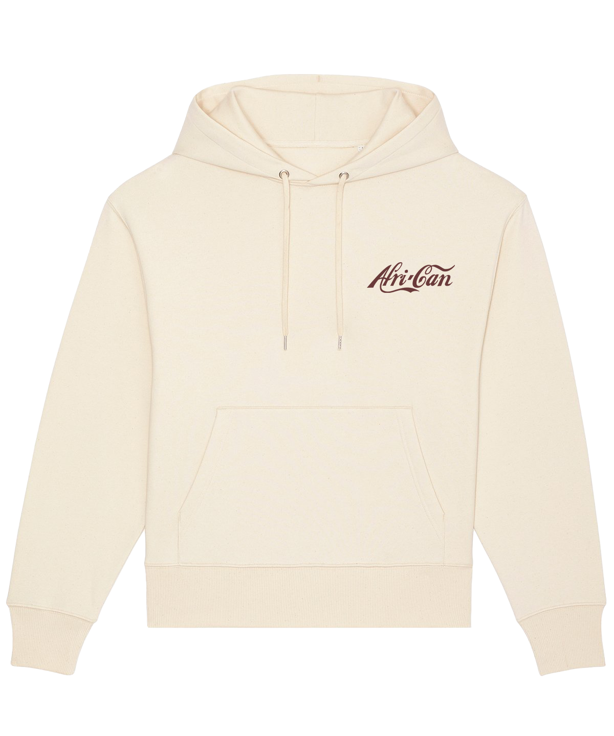 Off-EWhite hoodie with brown 'Afri-Can' logo on a white background
