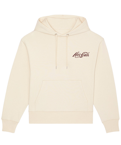 Off-EWhite hoodie with brown 'Afri-Can' logo on a white background