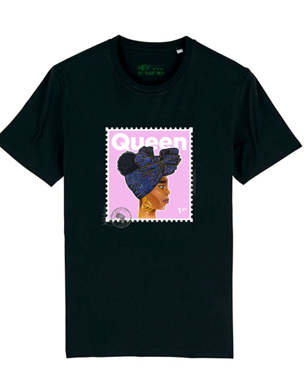 "Queen Junior" Black Organic Cotton T-Shirt - Pink stamp