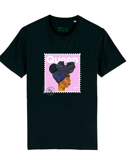 "Queen Junior" Black Organic Cotton T-Shirt - Pink stamp