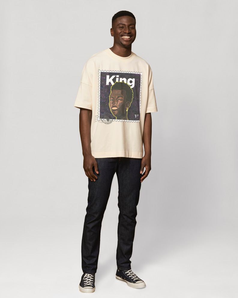 Black male model wearing Oversized_king_t-shirt