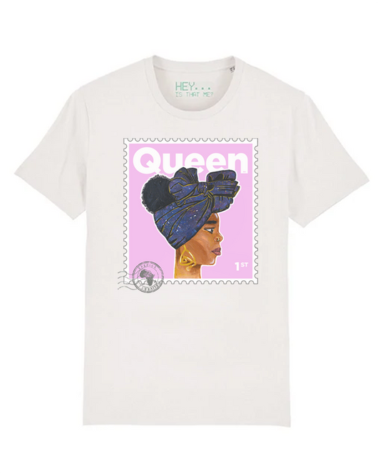 "Queen" Organic Cotton T-Shirt - Baby Pink/White