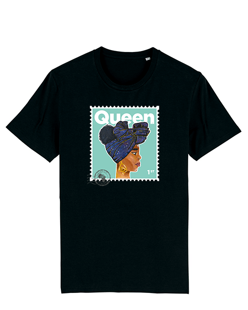 "Queen Junior" Organic Cotton, black T-Shirt - Mint stamp