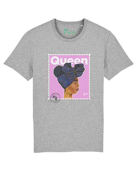 "Queen" Organic Cotton T-Shirt - Baby Pink/Grey