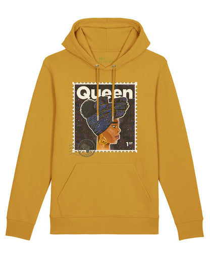 organic cotton hoodie, with Queen design, in mustard